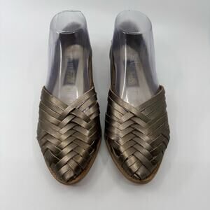 WMNS French Navy Hand Woven Leather Shoes Comfort Slip On Flat US7M Boho Fashion